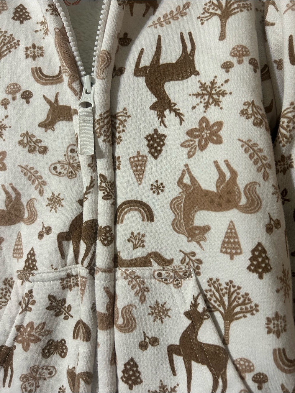 wonder nation Cream & Brown Woodland Hooded Fleece Jacket Girls S 6/7 - Picture 2 of 7